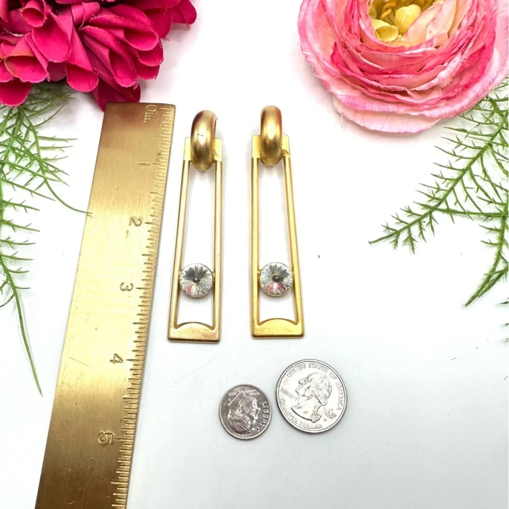 VINTAGE⚜️Abstract Brushed Golden Crystal Hoop Earrings